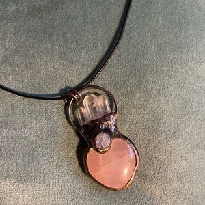 Rose Quartz Copper Crystal Heart Necklace